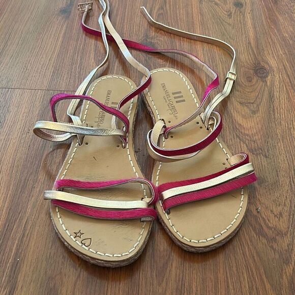 Emanuela Caruso capri fuchsia and rose gold Flather strap flat sandals size 36 - Picture 2 of 6
